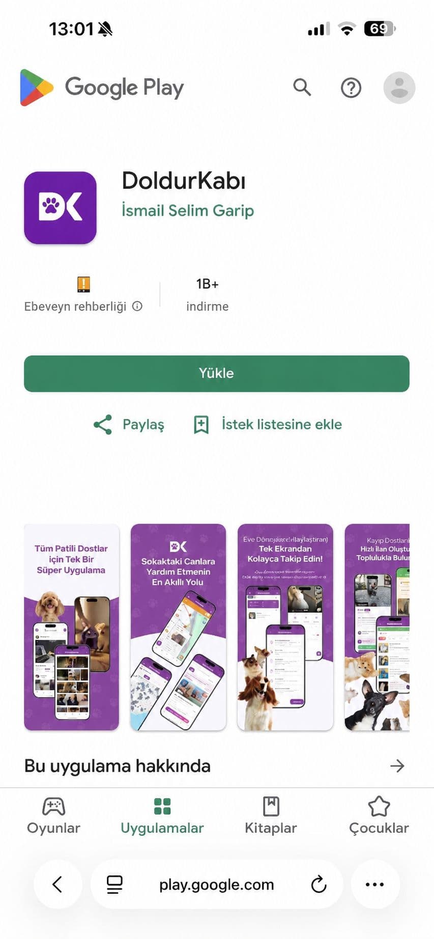 DoldurKabı Google Play sayfası — 1B+ indirme